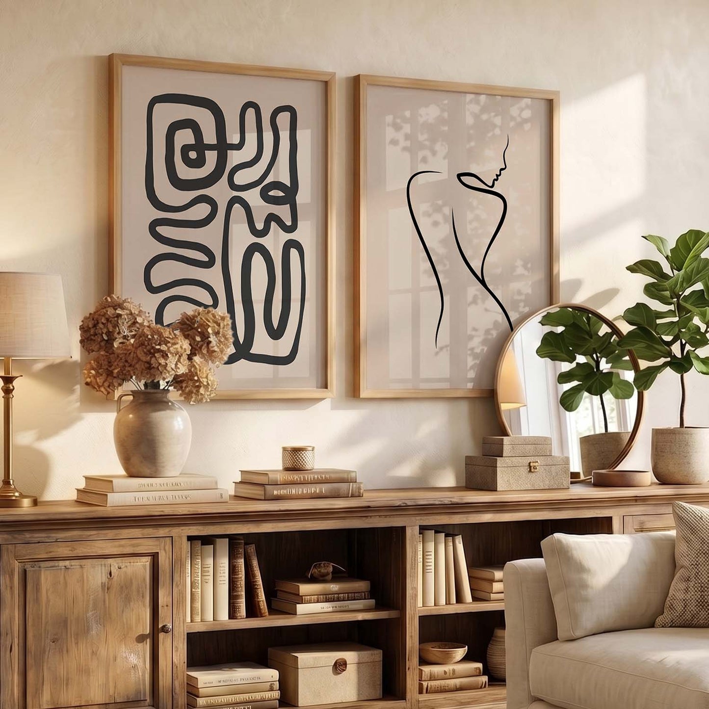 Line Art Boho Wall Art Set of 2 Framed Prints