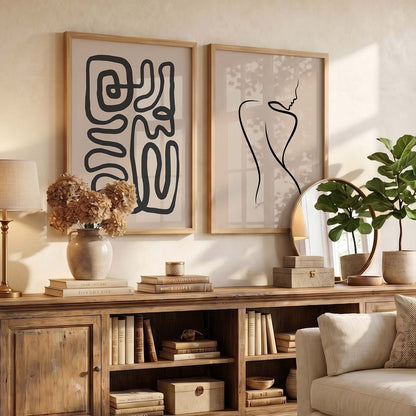 Line Art Boho Wall Art Set of 2 Framed Prints