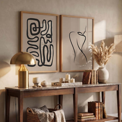 Line Art Boho Wall Art Set of 2 Framed Prints