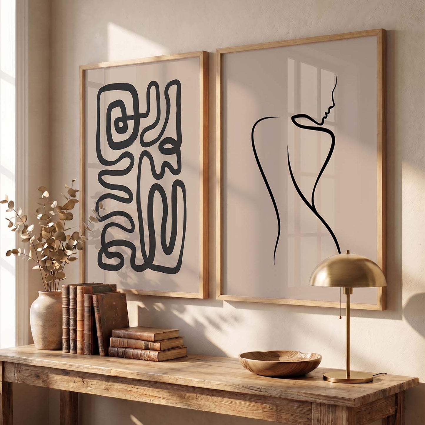 Line Art Boho Wall Art Set of 2 Framed Prints