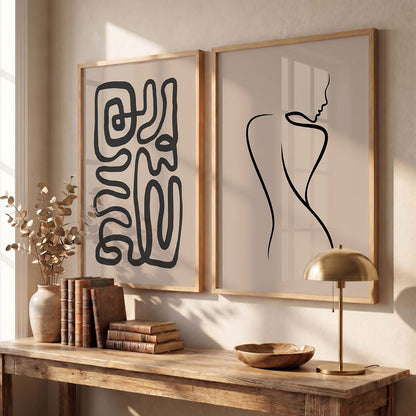 Line Art Boho Wall Art Set of 2 Framed Prints