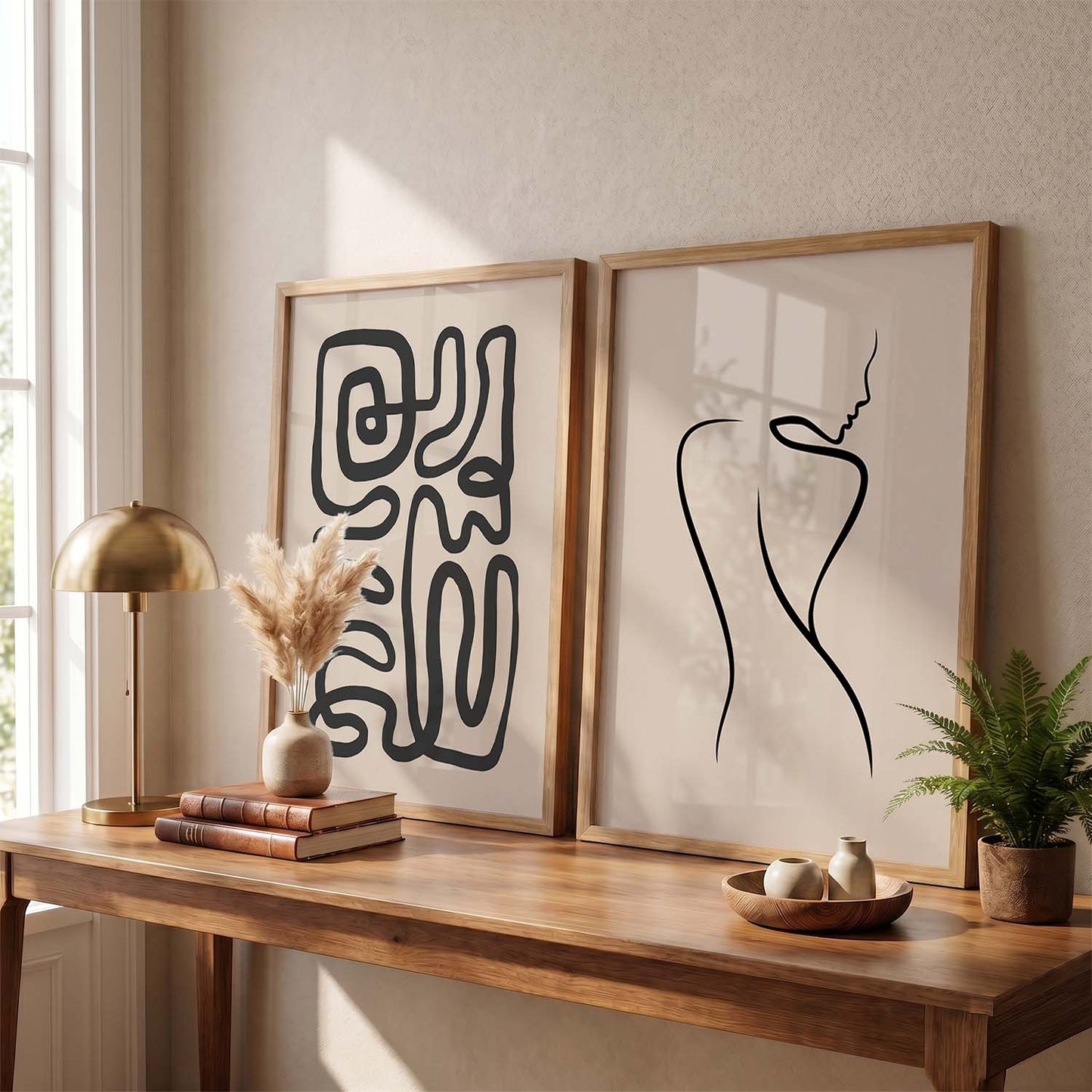 Line Art Boho Wall Art Set of 2 Framed Prints