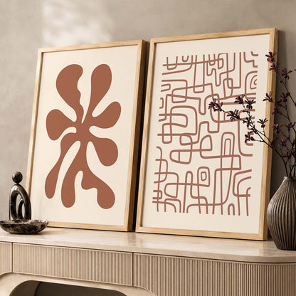 Warm Earthy Abstract Shape Boho Wall Art Set of 2 Framed Prints