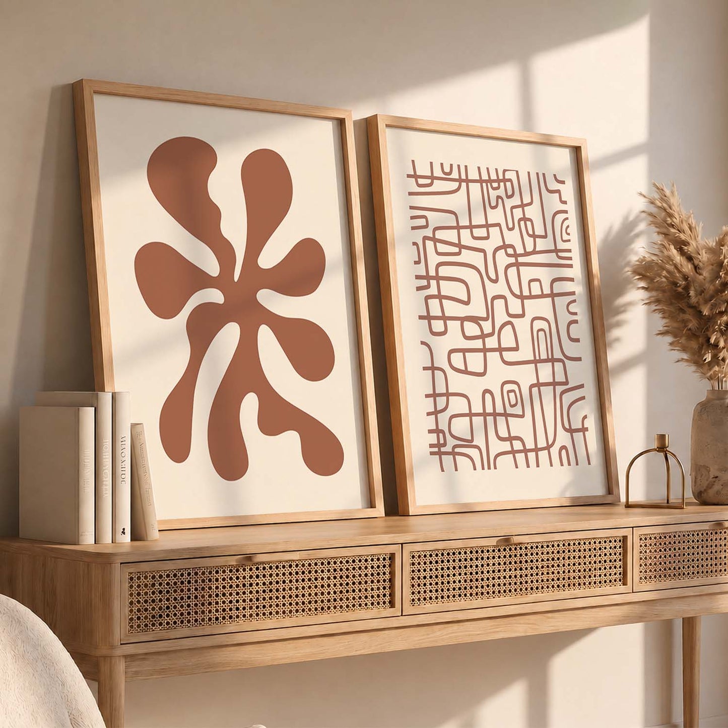 Warm Earthy Abstract Shape Boho Wall Art Set of 2 Framed Prints