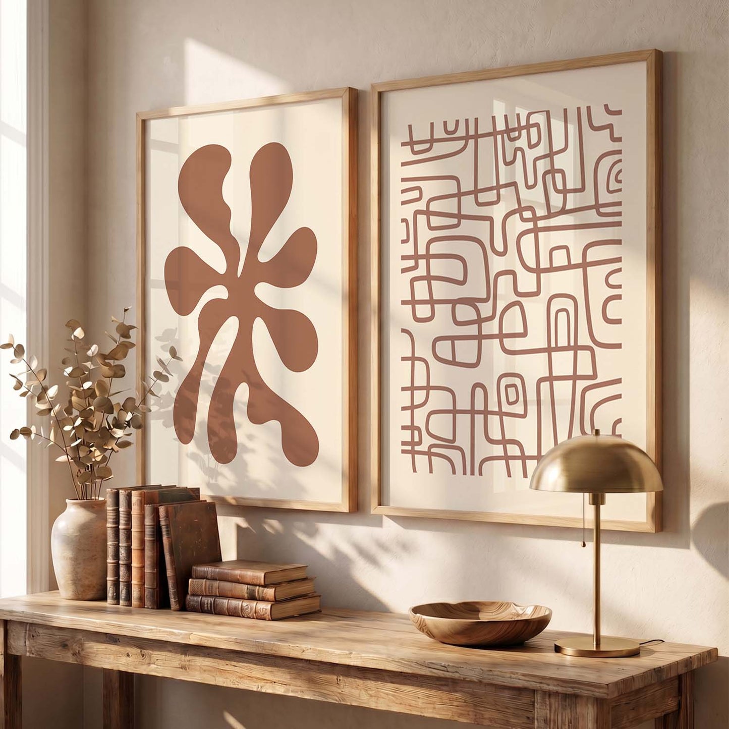 Warm Earthy Abstract Shape Boho Wall Art Set of 2 Framed Prints