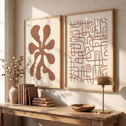 Warm Earthy Abstract Shape Boho Wall Art Set of 2 Framed Prints