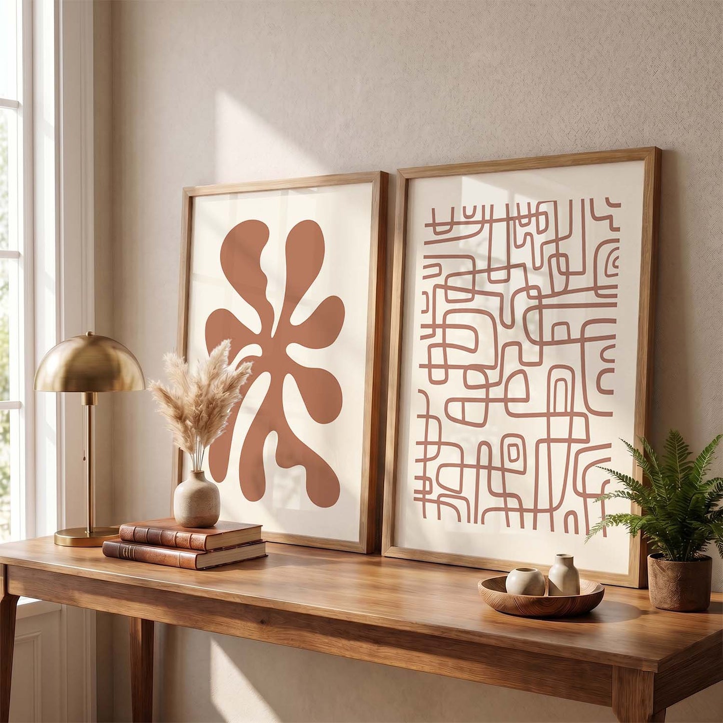 Warm Earthy Abstract Shape Boho Wall Art Set of 2 Framed Prints
