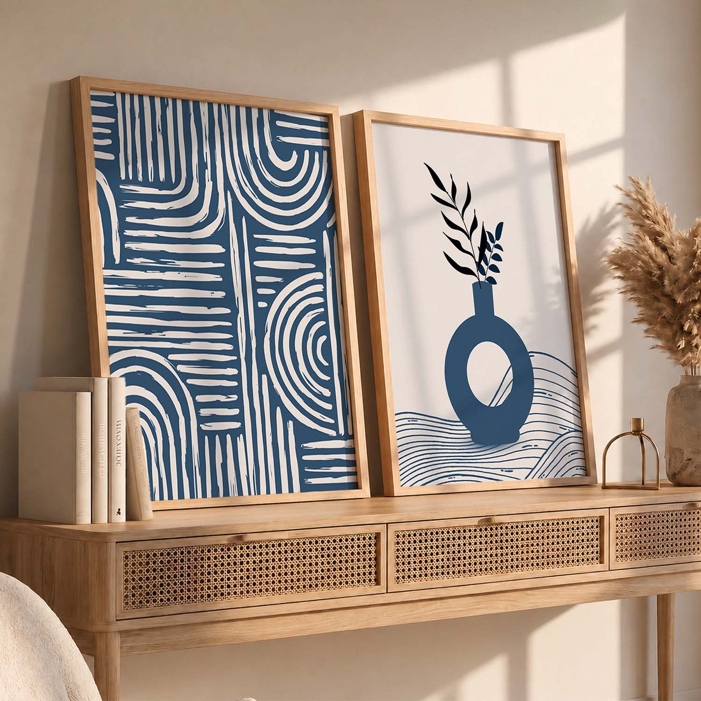 Abstract Boho Wall Art Set of 2 Framed Prints