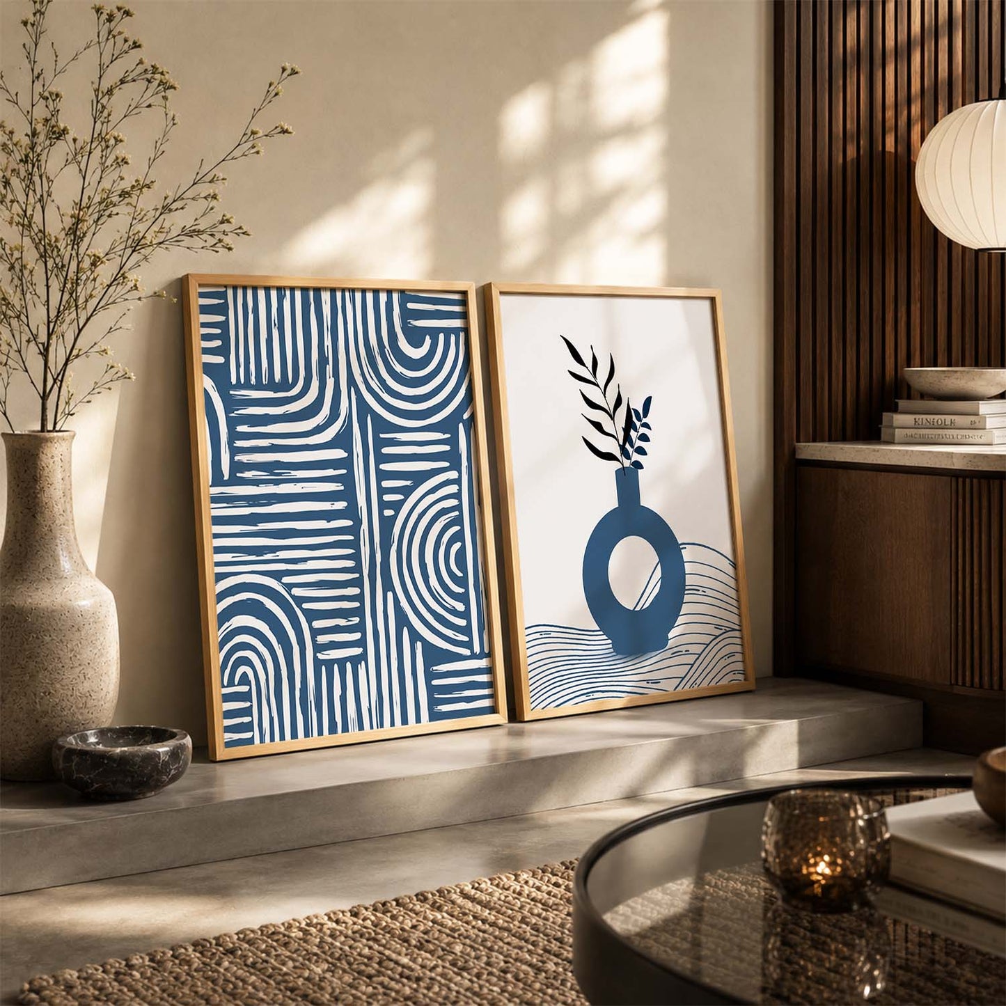 Abstract Boho Wall Art Set of 2 Framed Prints