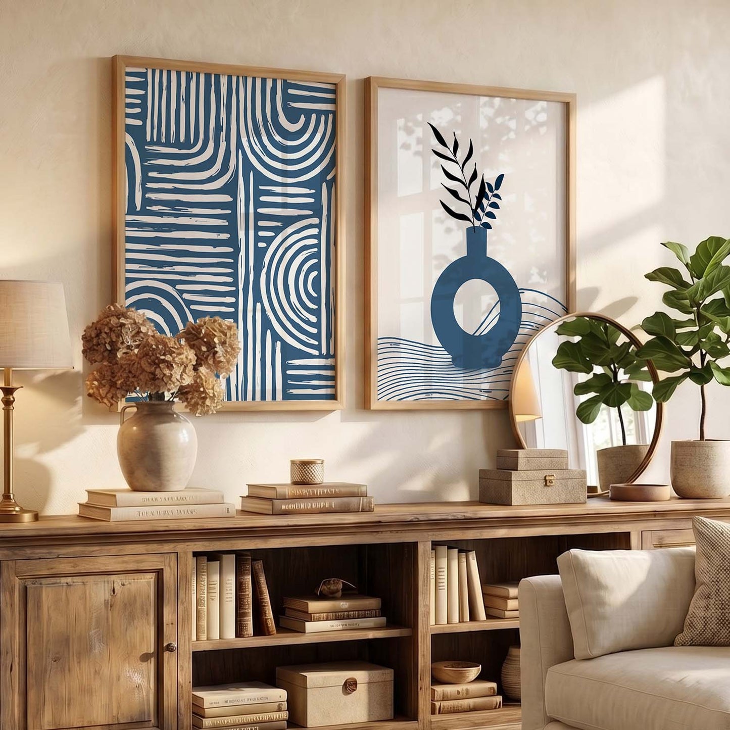 Abstract Boho Wall Art Set of 2 Framed Prints