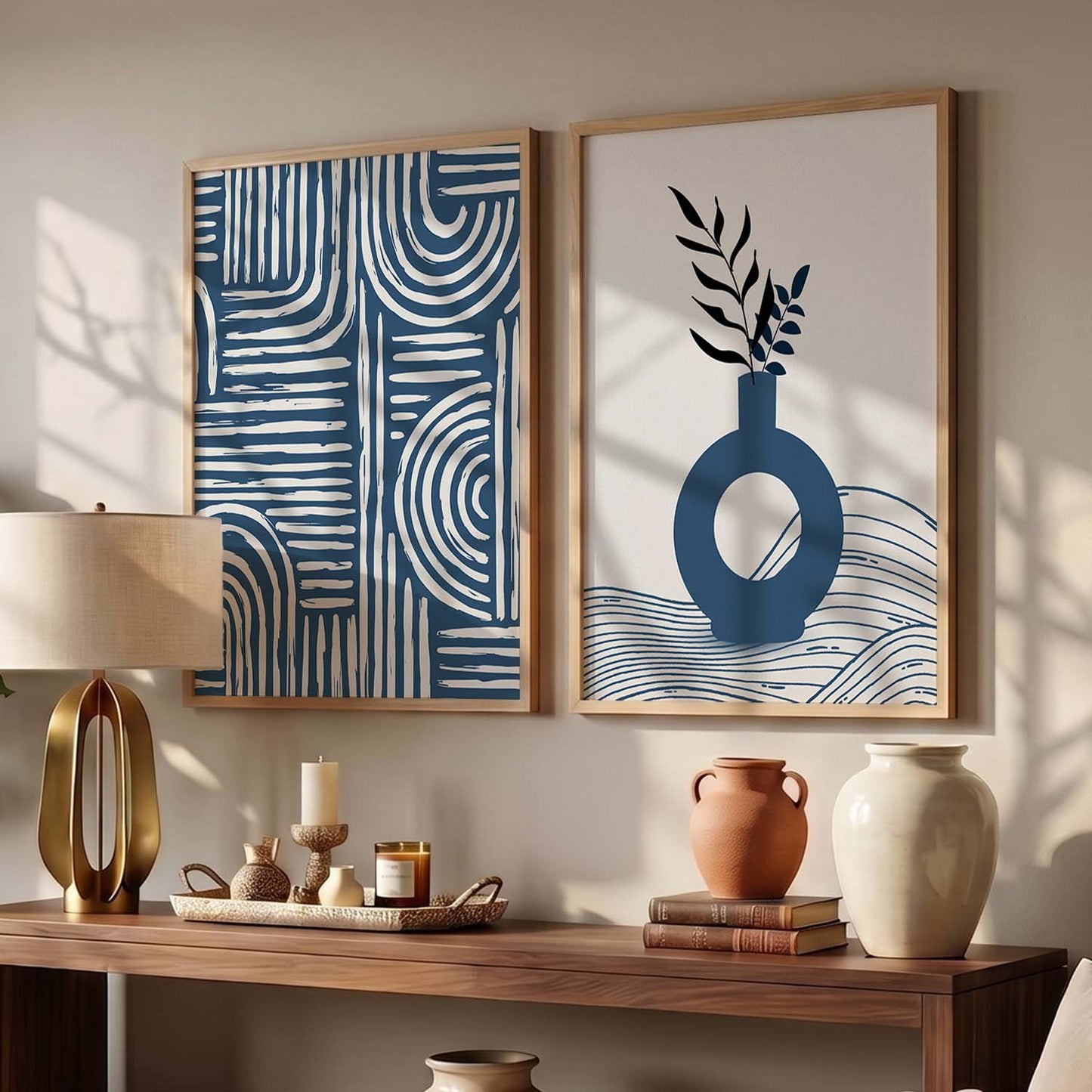 Abstract Boho Wall Art Set of 2 Framed Prints