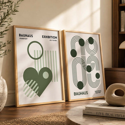 Bauhaus Geometric Boho Modern Wall Art Set of 2 Framed Prints