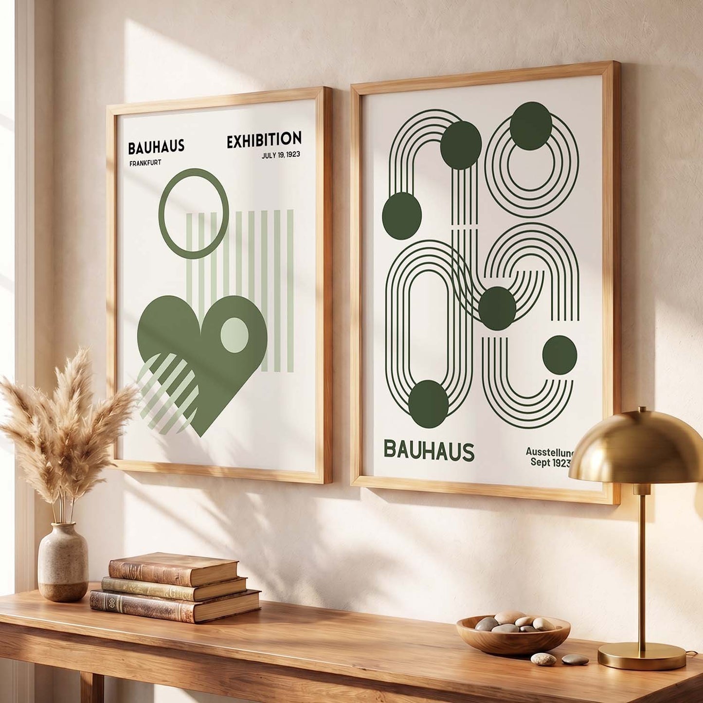Bauhaus Geometric Boho Modern Wall Art Set of 2 Framed Prints