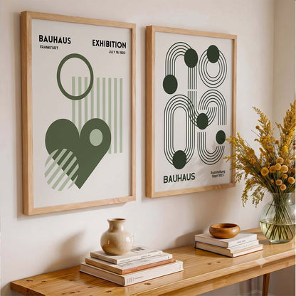 Bauhaus Geometric Boho Modern Wall Art Set of 2 Framed Prints