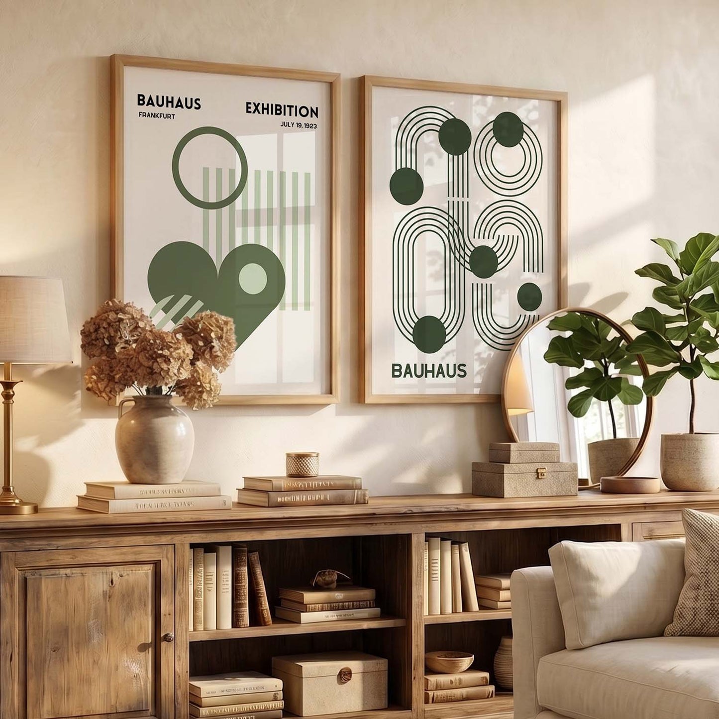 Bauhaus Geometric Boho Modern Wall Art Set of 2 Framed Prints