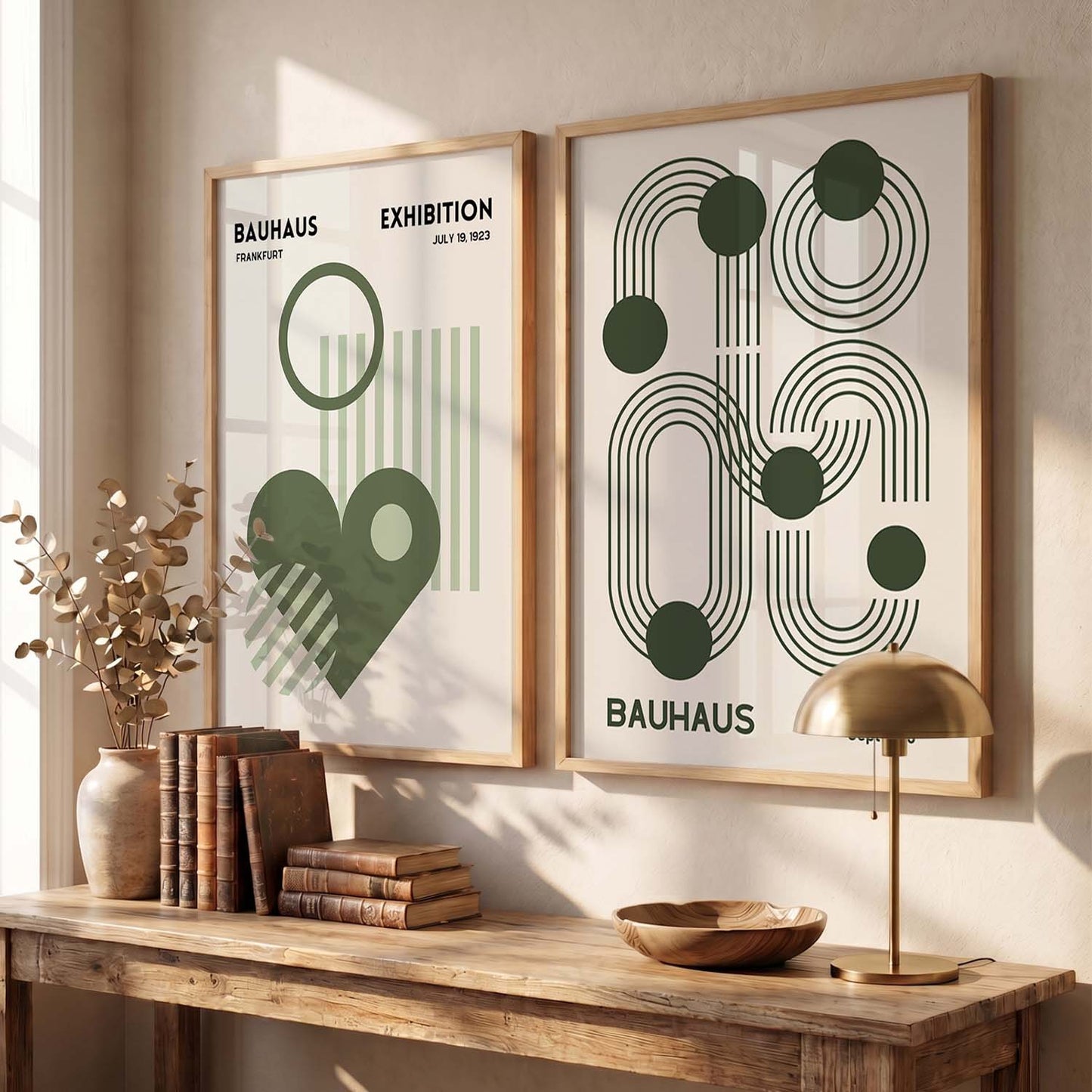 Bauhaus Geometric Boho Modern Wall Art Set of 2 Framed Prints