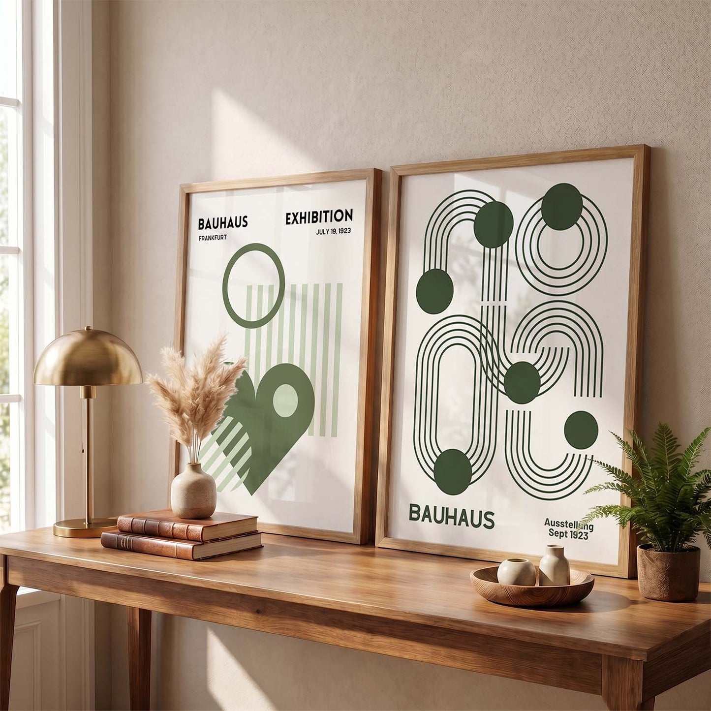 Bauhaus Geometric Boho Modern Wall Art Set of 2 Framed Prints