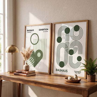 Bauhaus Geometric Boho Modern Wall Art Set of 2 Framed Prints