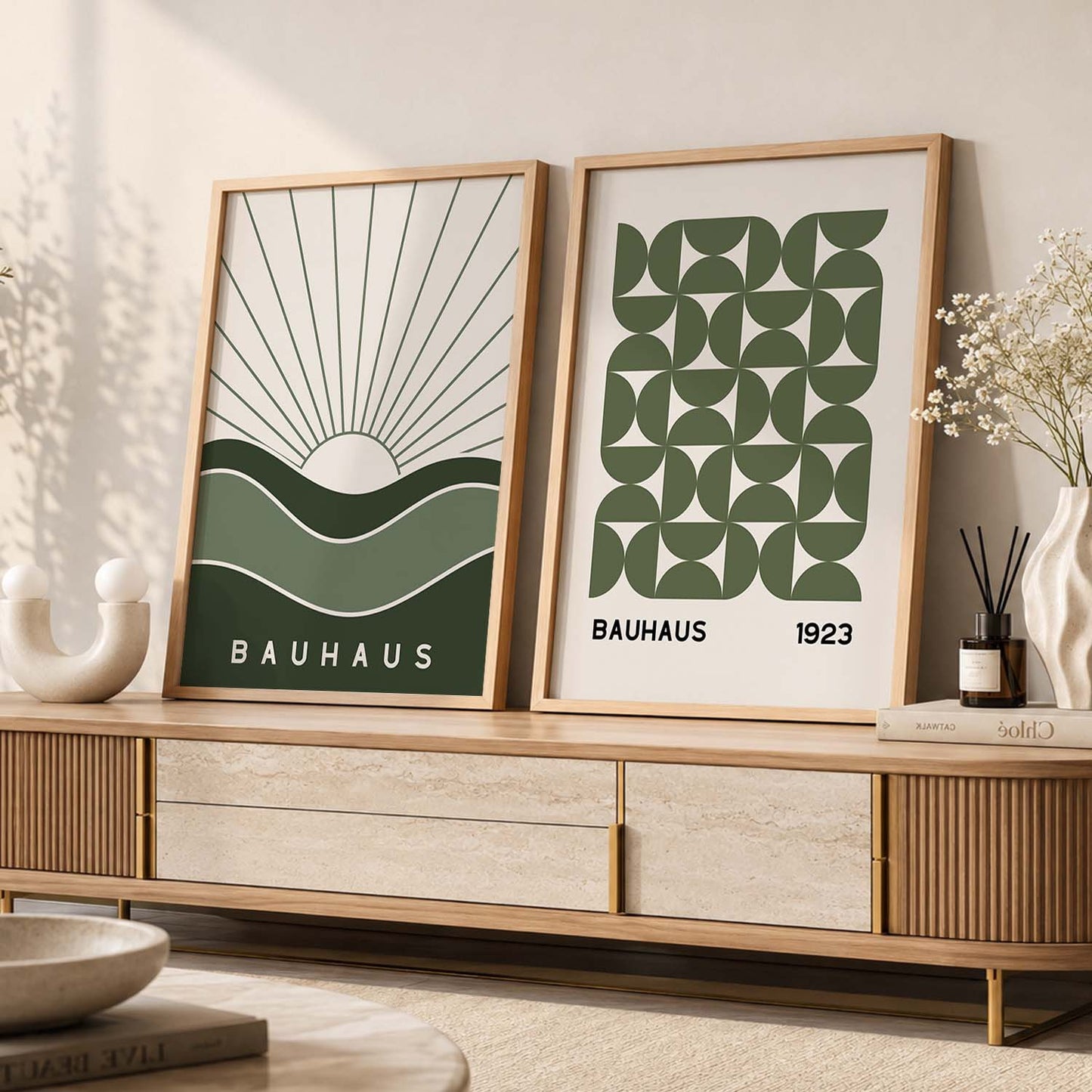 Bauhaus Geometric Boho Wall Art Set of 2 Framed Prints