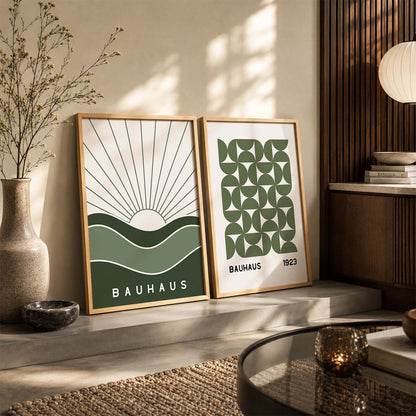 Bauhaus Geometric Boho Wall Art Set of 2 Framed Prints