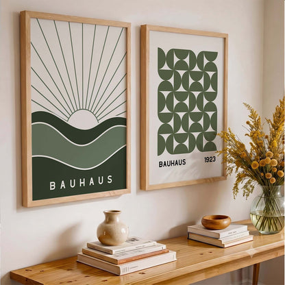 Bauhaus Geometric Boho Wall Art Set of 2 Framed Prints