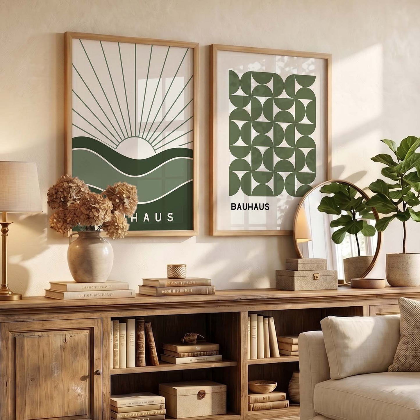 Bauhaus Geometric Boho Wall Art Set of 2 Framed Prints