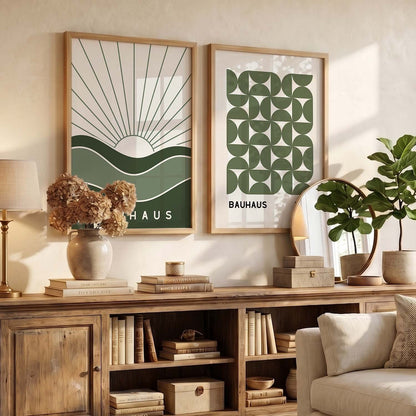 Bauhaus Geometric Boho Wall Art Set of 2 Framed Prints