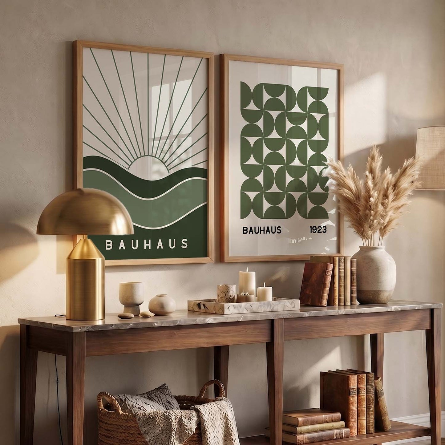 Bauhaus Geometric Boho Wall Art Set of 2 Framed Prints