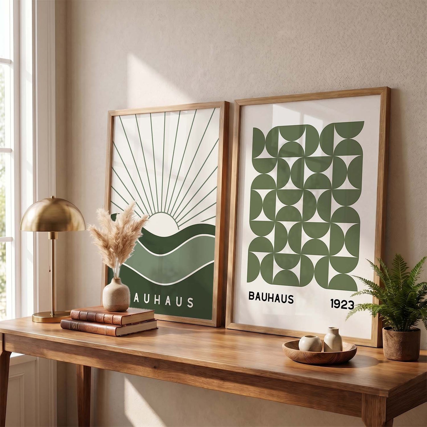 Bauhaus Geometric Boho Wall Art Set of 2 Framed Prints