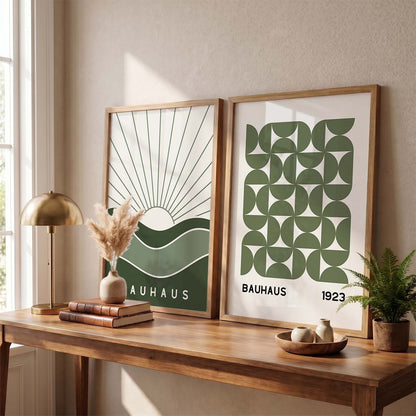 Bauhaus Geometric Boho Wall Art Set of 2 Framed Prints
