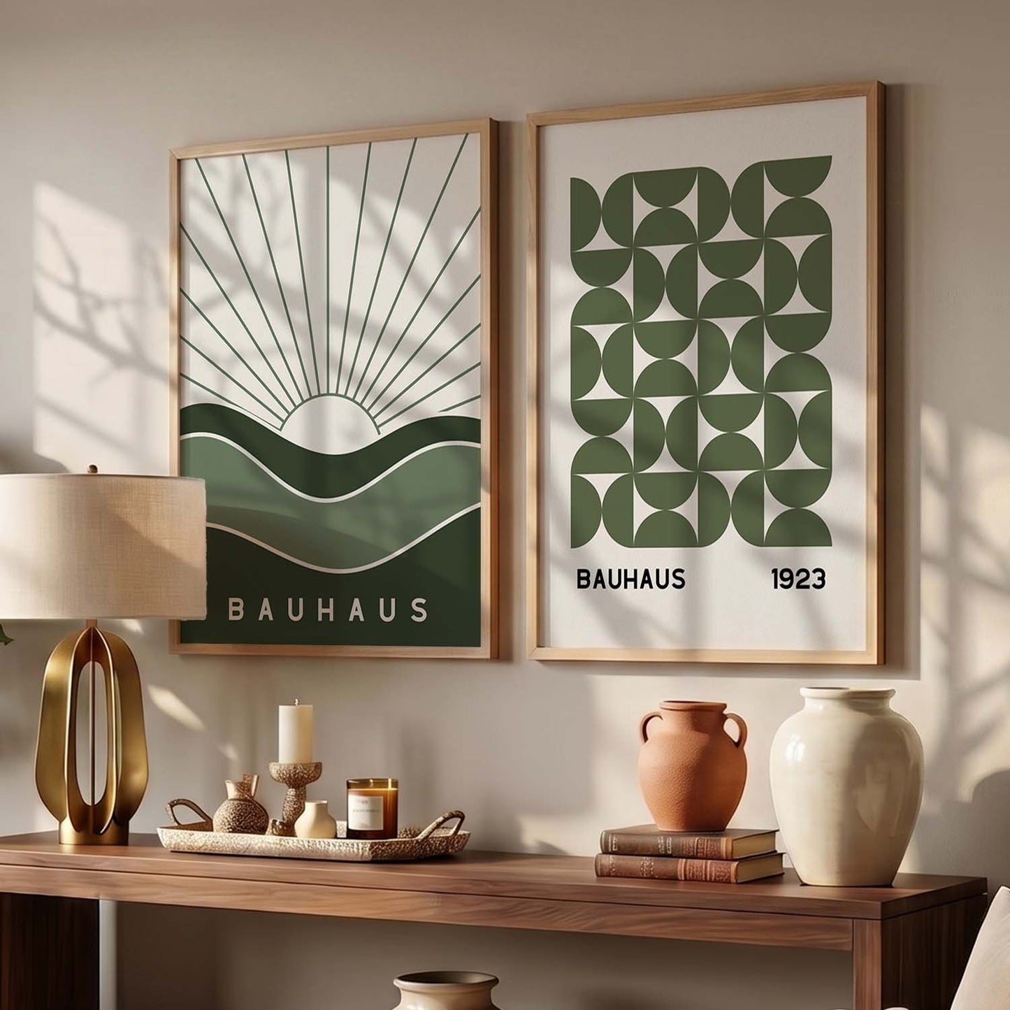 Bauhaus Geometric Boho Wall Art Set of 2 Framed Prints