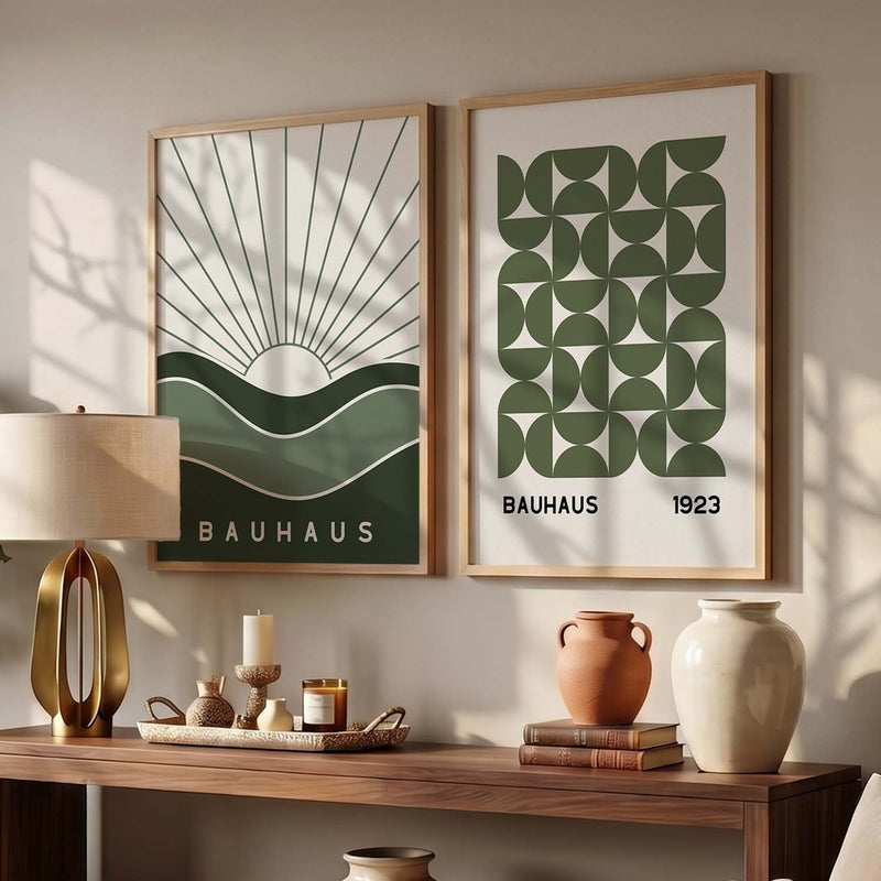 Bauhaus Geometric Boho Wall Art Set of 2 Framed Prints