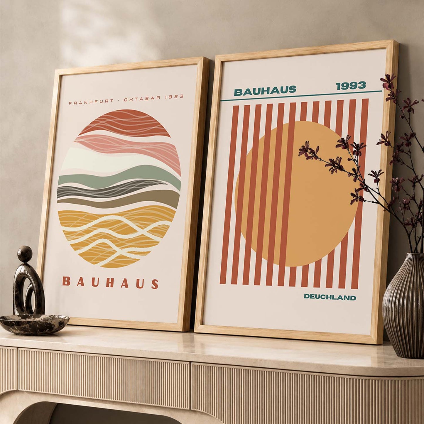 Earthy Abstract Shape Boho Wall Art Set of 2 Framed Prints
