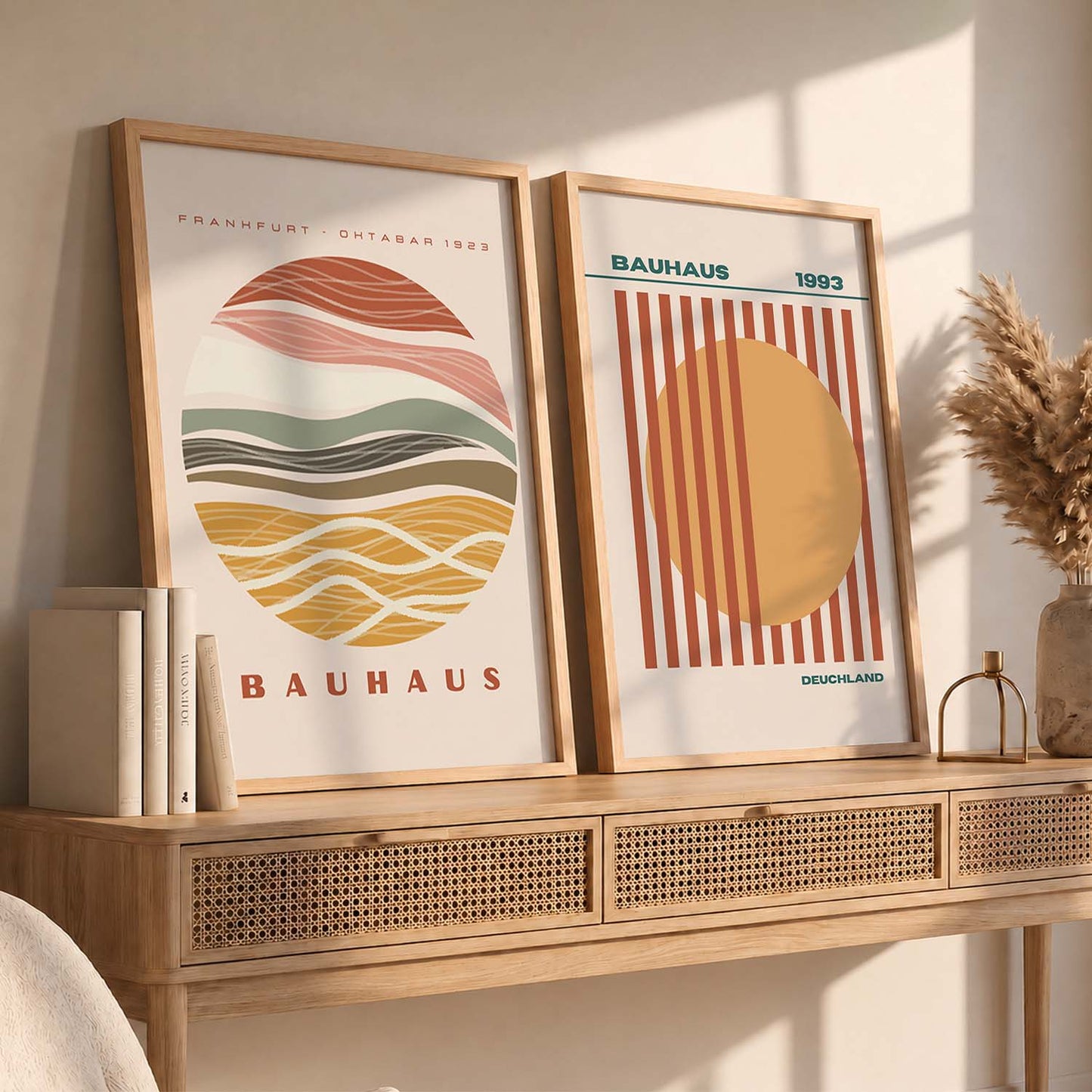 Earthy Abstract Shape Boho Wall Art Set of 2 Framed Prints