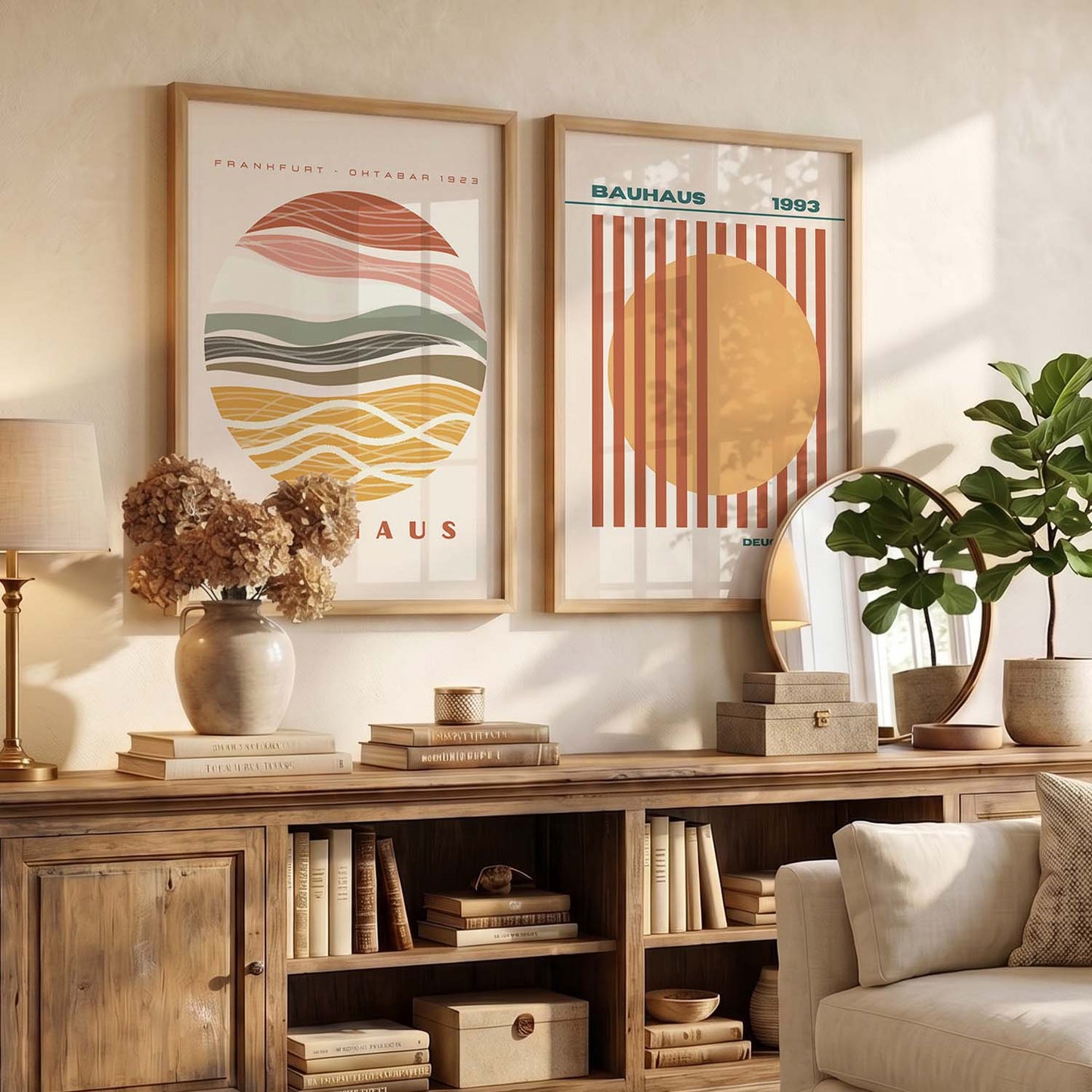 Earthy Abstract Shape Boho Wall Art Set of 2 Framed Prints