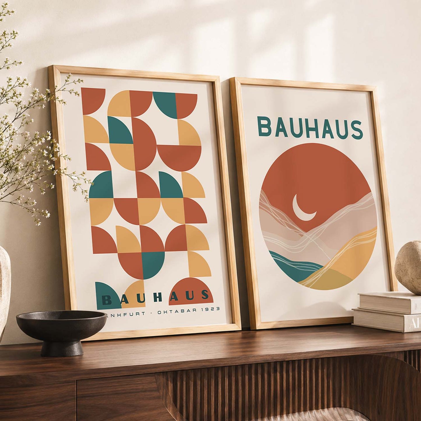 Geometric Abstract Boho Wall Art Set of 2 Framed Prints
