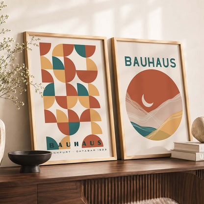 Geometric Abstract Boho Wall Art Set of 2 Framed Prints