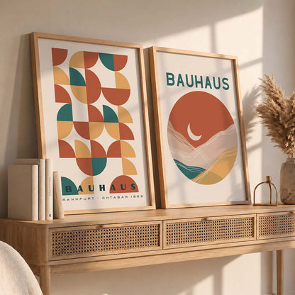 Geometric Abstract Boho Wall Art Set of 2 Framed Prints