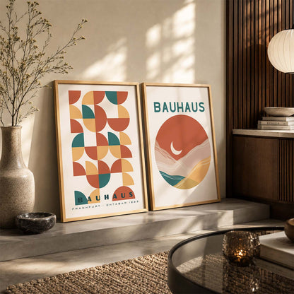 Geometric Abstract Boho Wall Art Set of 2 Framed Prints