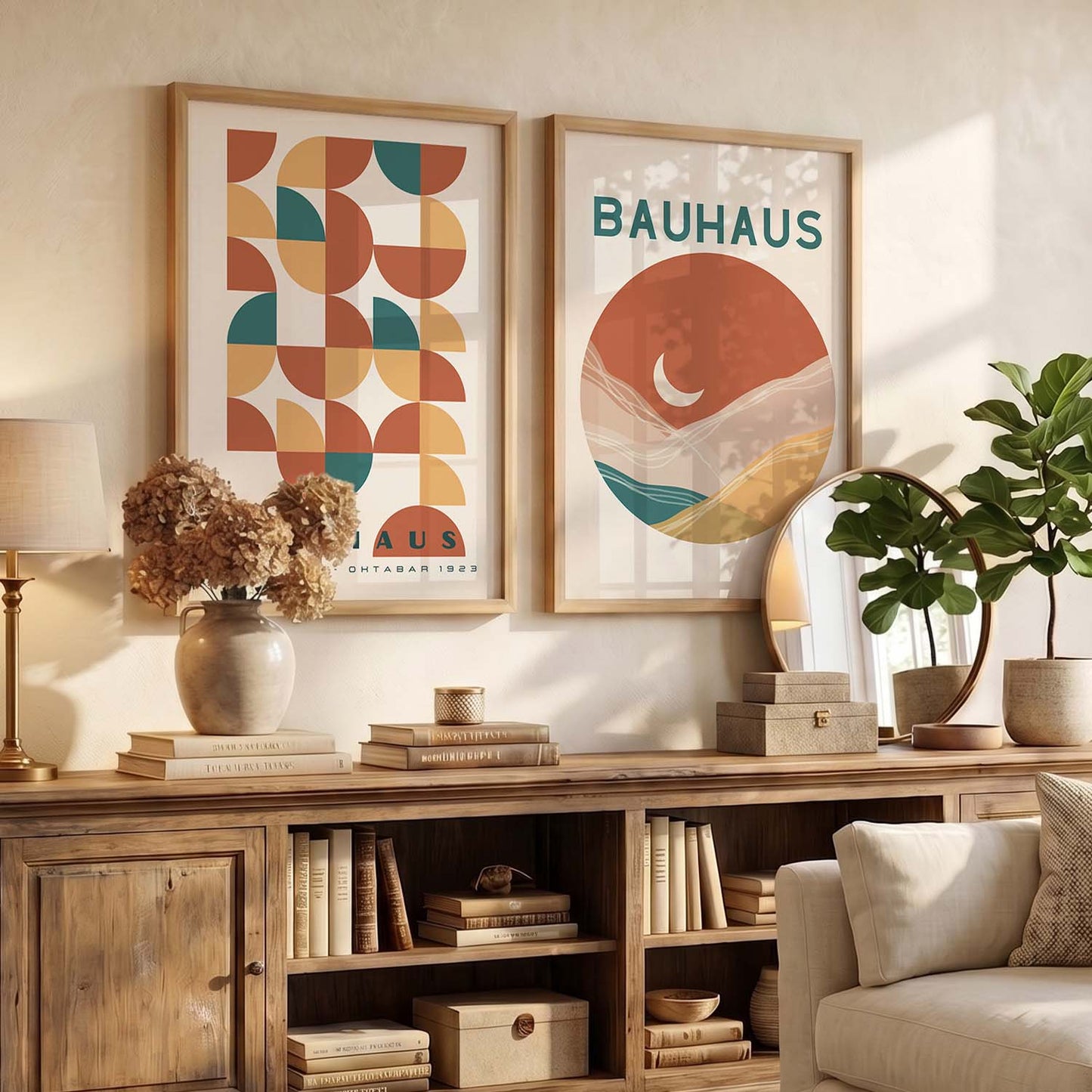 Geometric Abstract Boho Wall Art Set of 2 Framed Prints