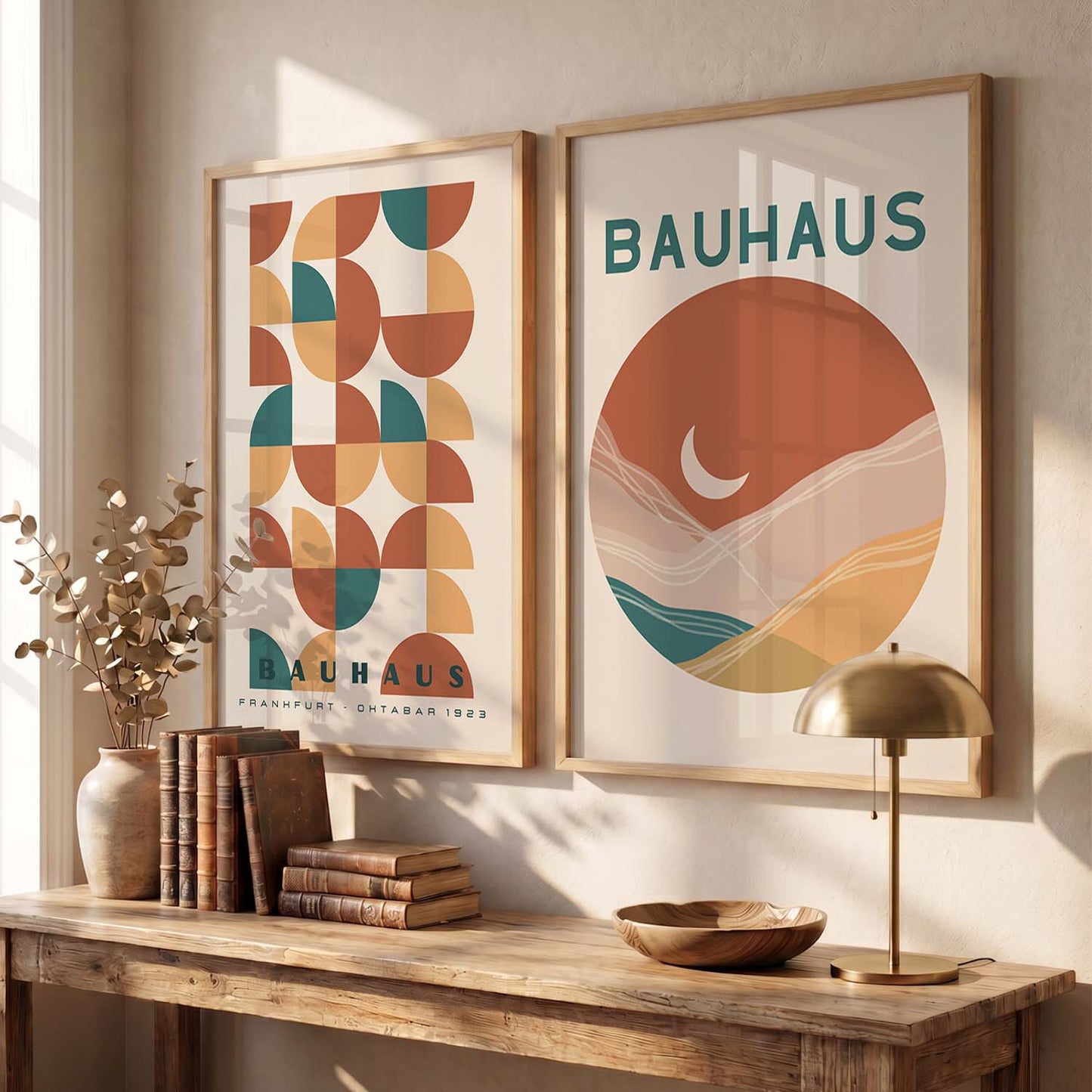Geometric Abstract Boho Wall Art Set of 2 Framed Prints