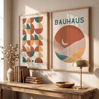 Geometric Abstract Boho Wall Art Set of 2 Framed Prints