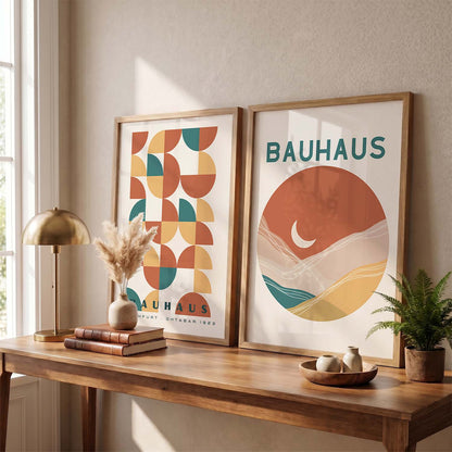 Geometric Abstract Boho Wall Art Set of 2 Framed Prints