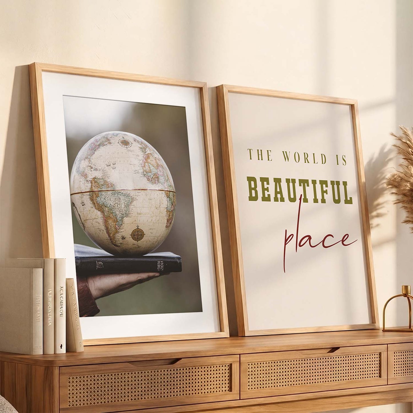 Modern Typography Motivational Quotes Wall Art Set of 2 Framed Prints for Living Room