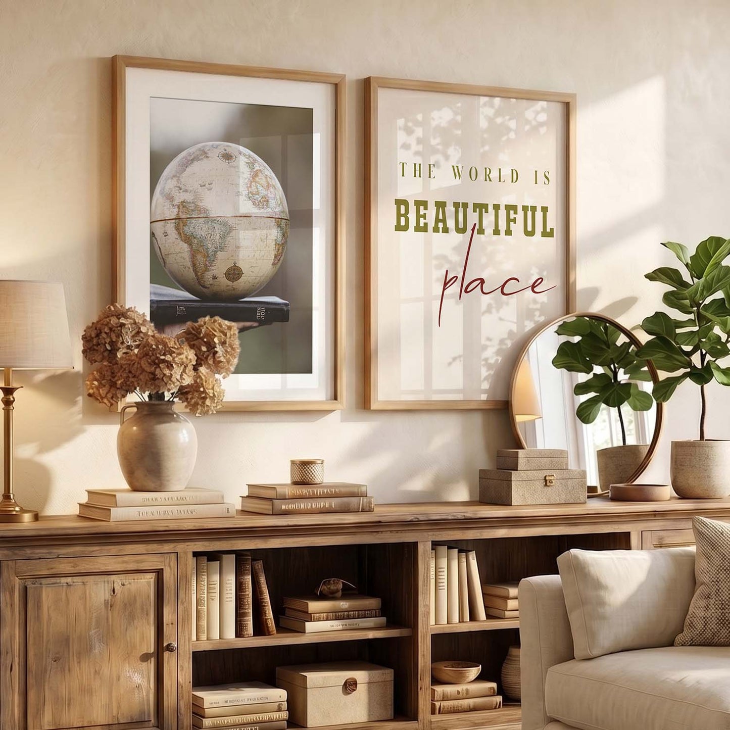Modern Typography Motivational Quotes Wall Art Set of 2 Framed Prints for Living Room