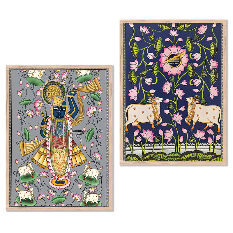 Shri Nath Ji Pichwai Art Combo for Living Room Bedroom Home an Office Wall Decor