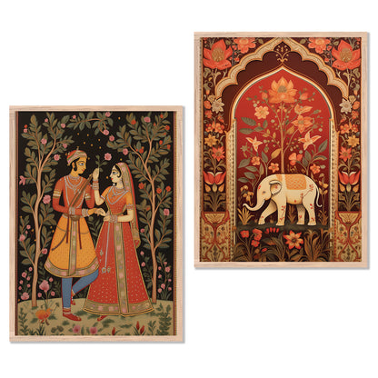 Rajasthani Couple Madhubani / Pichwai Art Combo for Living Room Bedroom Home an Office Wall Decor