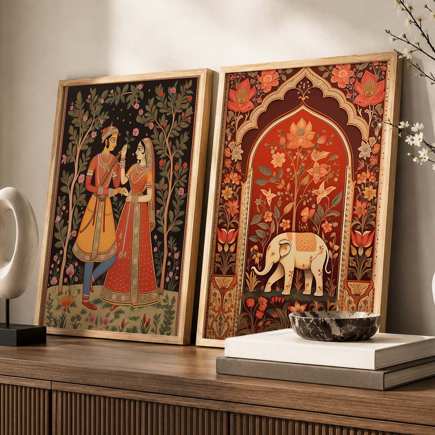 Rajasthani Couple Madhubani / Pichwai Art Combo for Living Room Bedroom Home an Office Wall Decor