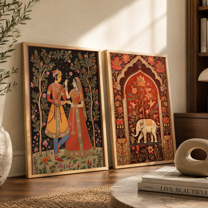 Rajasthani Couple Madhubani / Pichwai Art Combo for Living Room Bedroom Home an Office Wall Decor