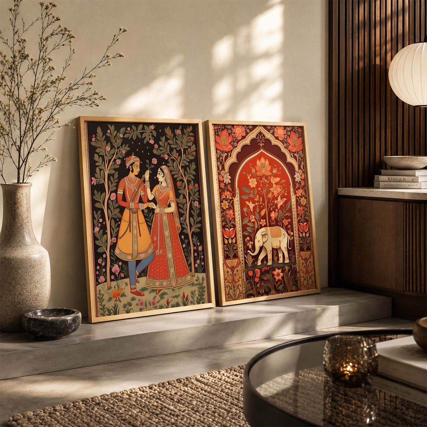 Rajasthani Couple Madhubani / Pichwai Art Combo for Living Room Bedroom Home an Office Wall Decor